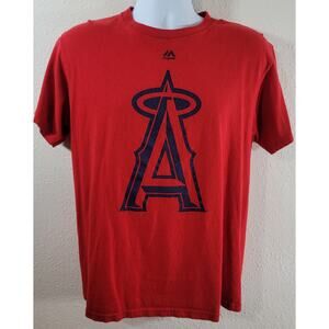 Majestic Red Blue Angels Baseball Big A Graphic Logo Trout 27 Shirt Medium